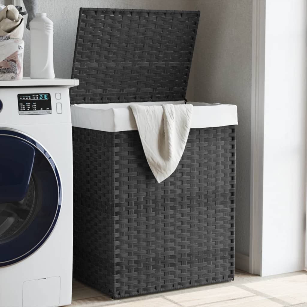 Košara za perilo Vidaxl s pokrovom 46x33x60 cm poli rattan siva