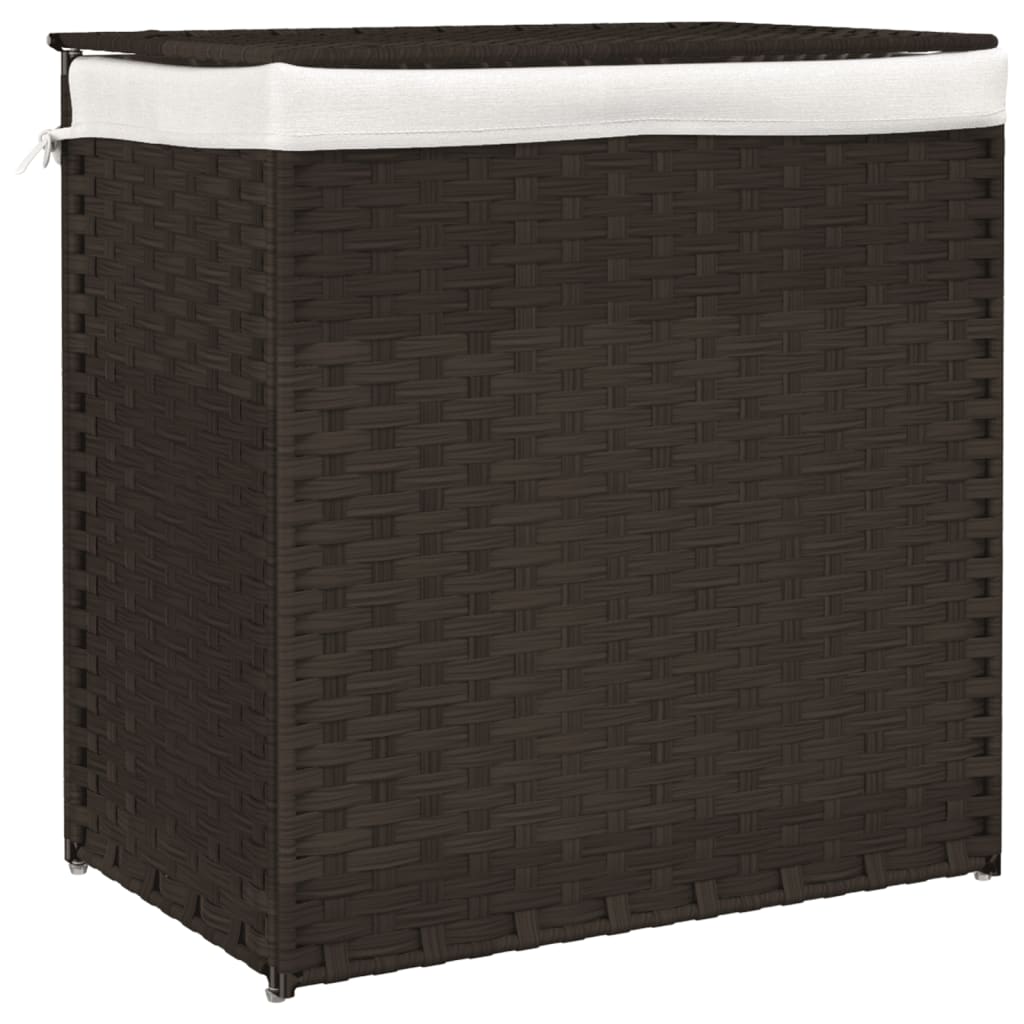 Vidaxl laundry basket with 2 compartments 53x35x57 cm poly rattan dark brown