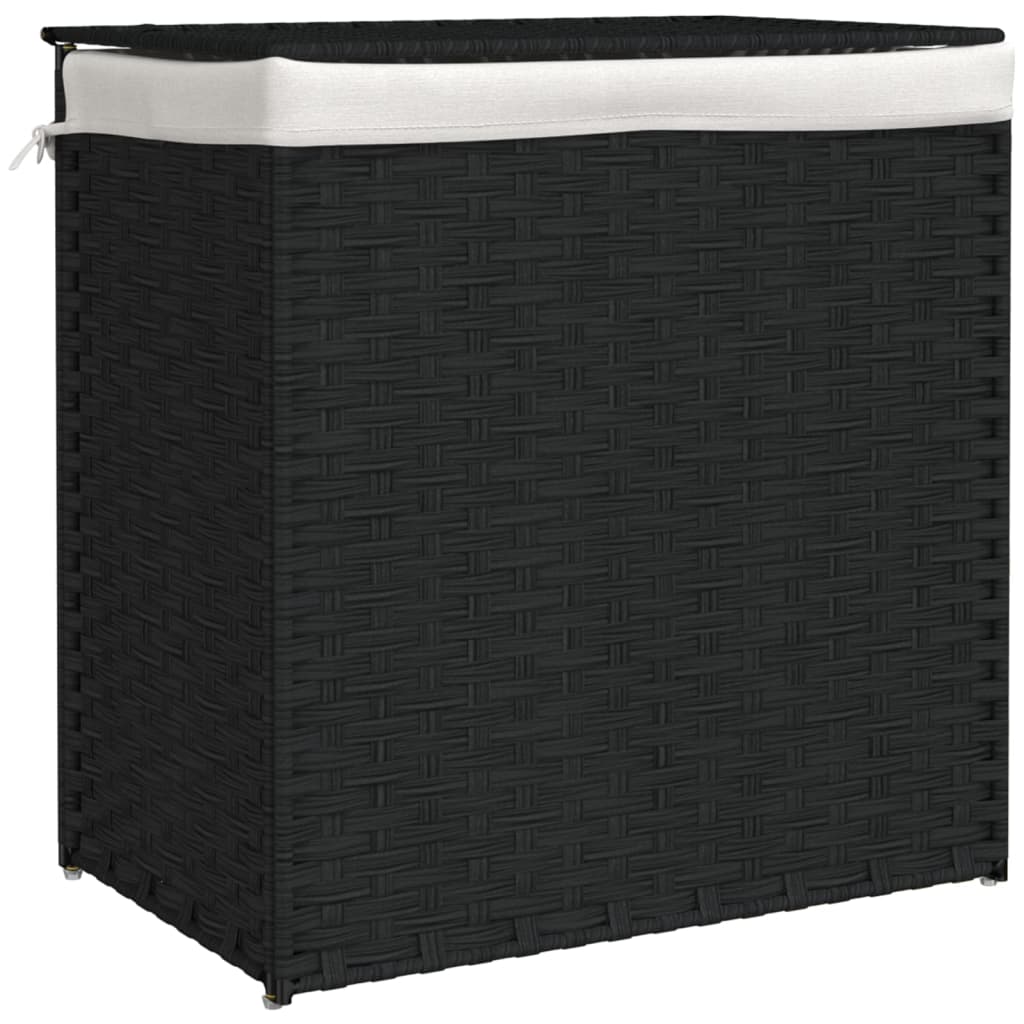 Košara za pranje perila Vidaxl z dvema predelkoma 53x35x57 cm poli rattan črna