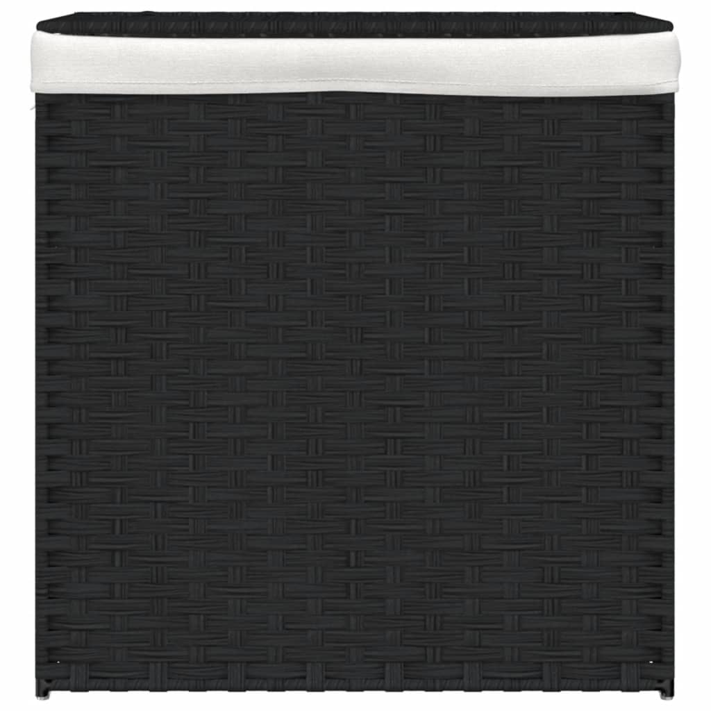 Košara za pranje perila Vidaxl z dvema predelkoma 53x35x57 cm poli rattan črna