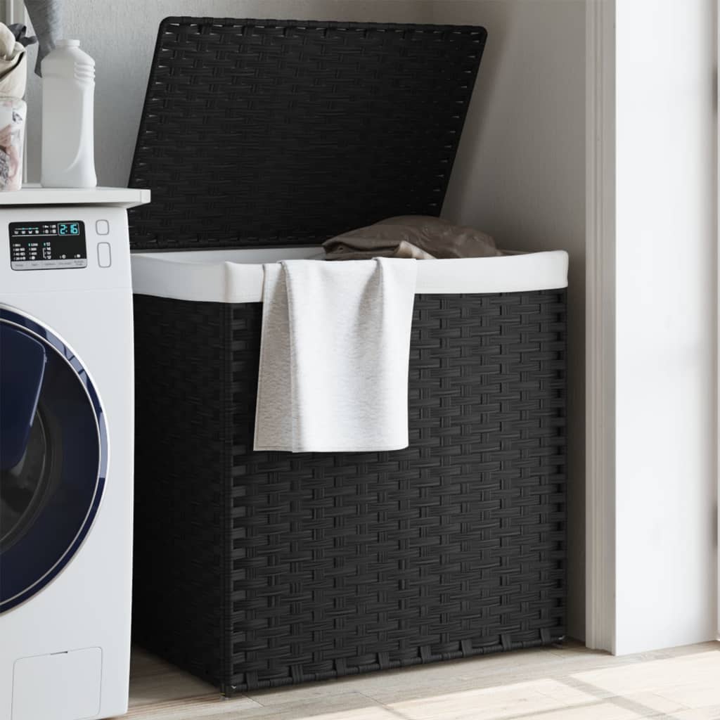 Košara za pranje perila Vidaxl z dvema predelkoma 53x35x57 cm poli rattan črna