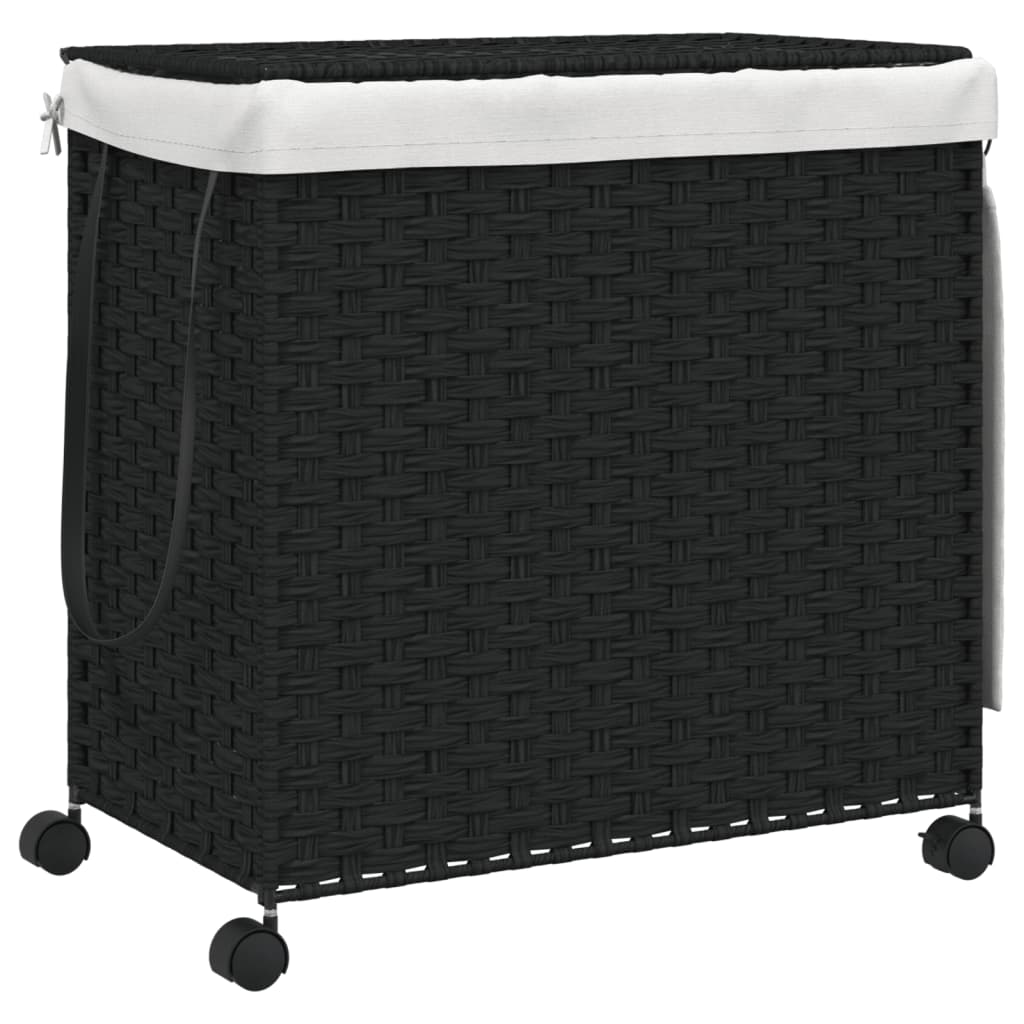 Canasta de lavandería Vidaxl sobre ruedas 60x35x60.5 cm Rattan negro