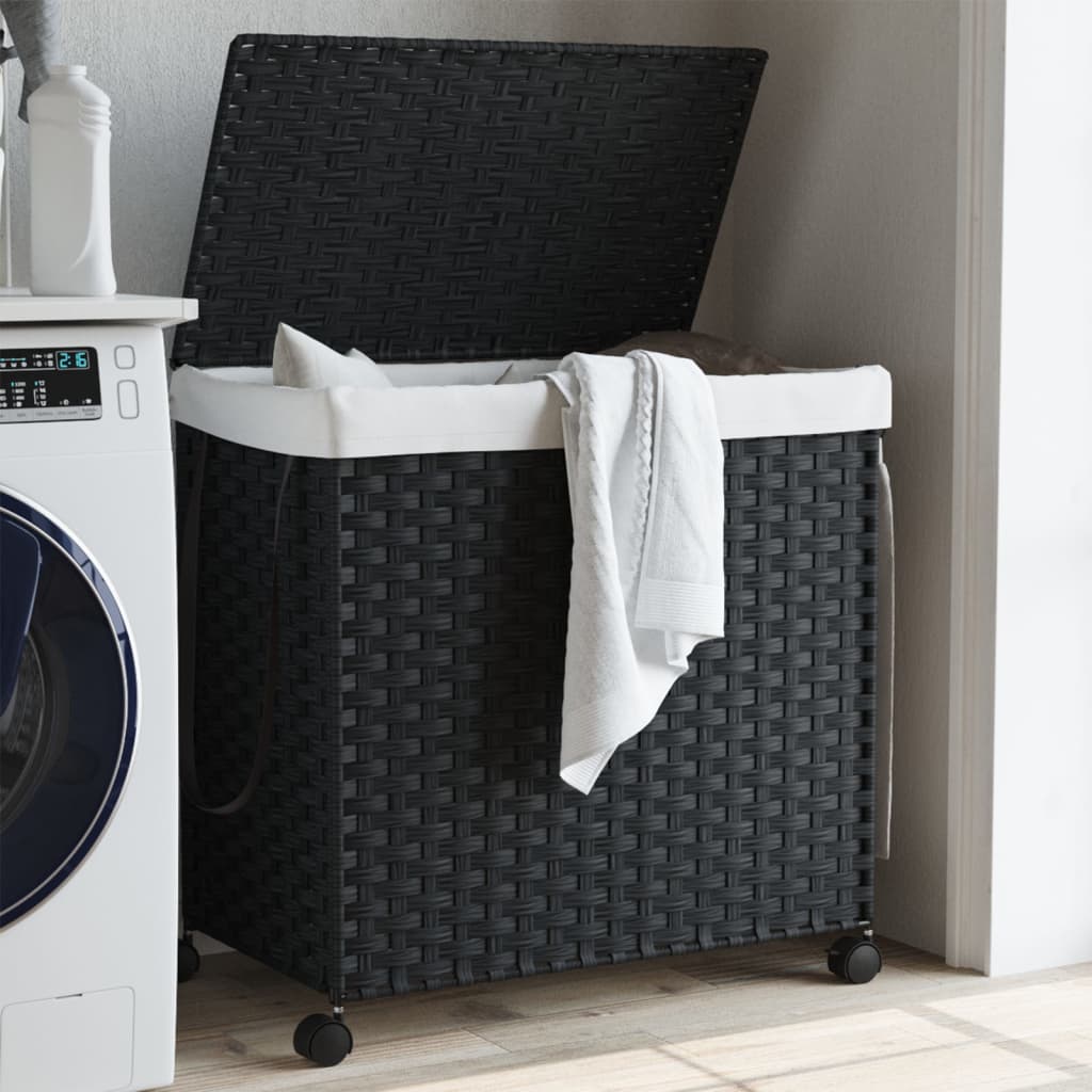 Canasta de lavandería Vidaxl sobre ruedas 60x35x60.5 cm Rattan negro