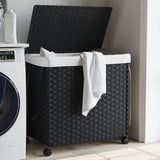 Canasta de lavandería Vidaxl sobre ruedas 60x35x60.5 cm Rattan negro