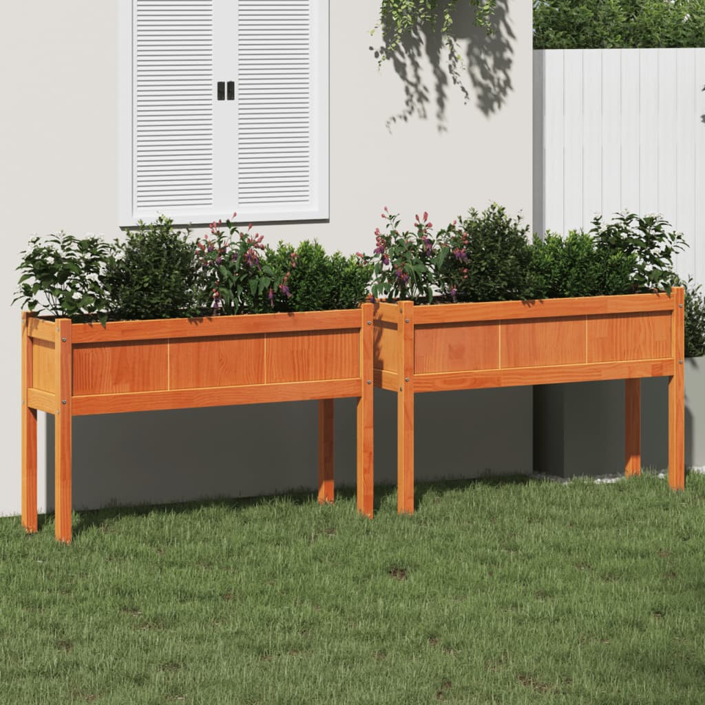 Vidaxl Planters With Paws 2 pcs Cm Solid Pine Washing Brown
