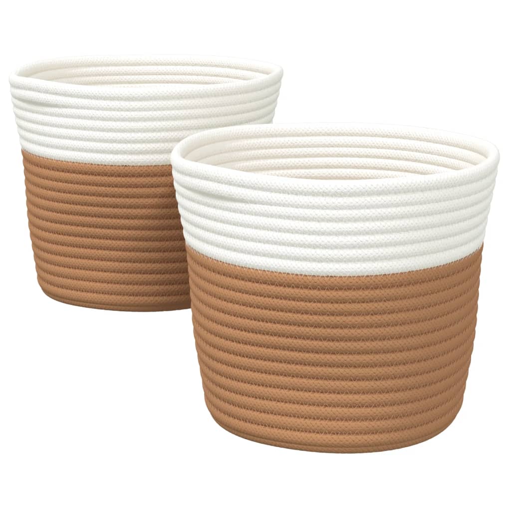 Cesti di stoccaggio Vidaxl 2 STS Ø 24x18 cm di cotone marrone e bianco