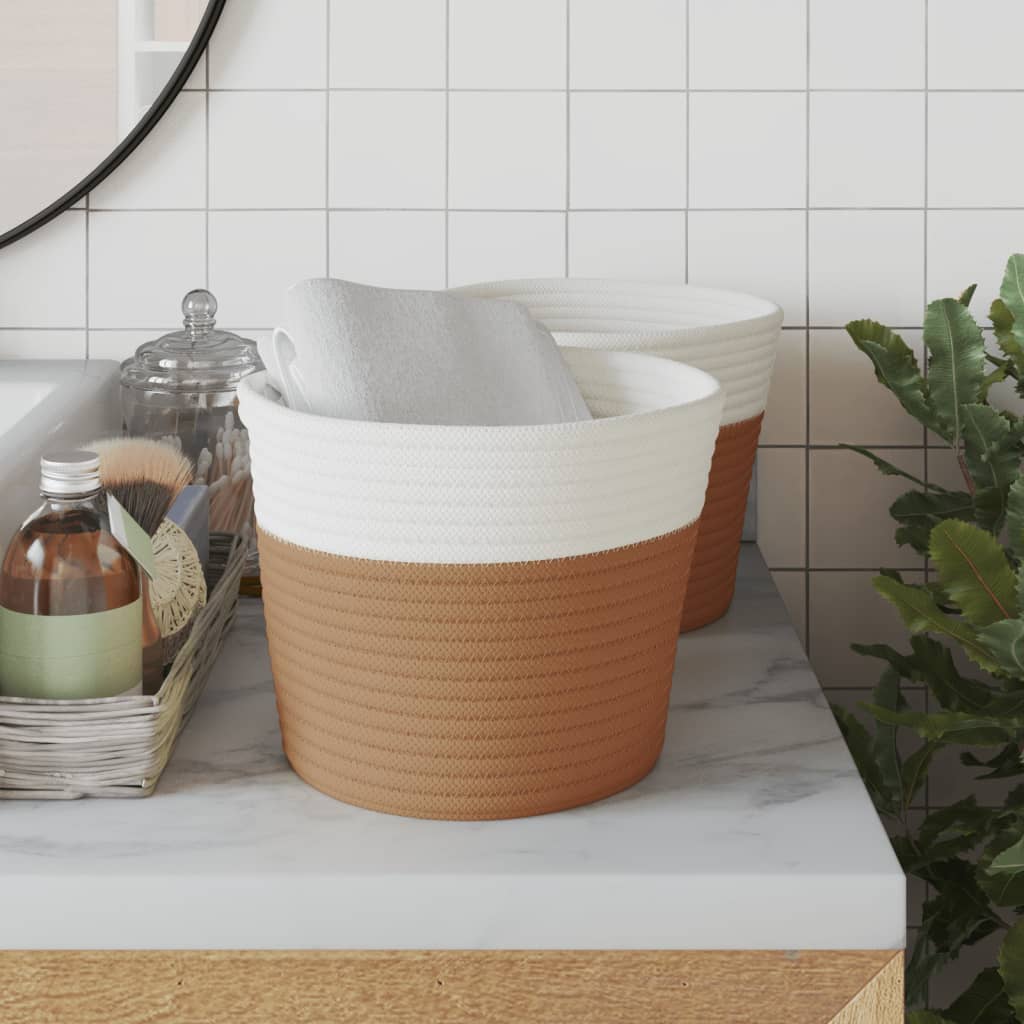 Cesti di stoccaggio Vidaxl 2 STS Ø 24x18 cm di cotone marrone e bianco