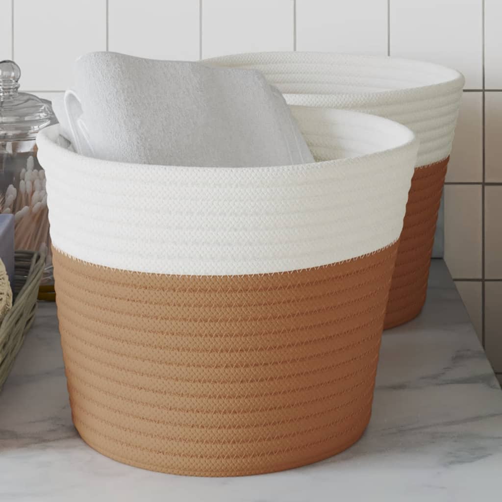 Cesti di stoccaggio Vidaxl 2 STS Ø 24x18 cm di cotone marrone e bianco