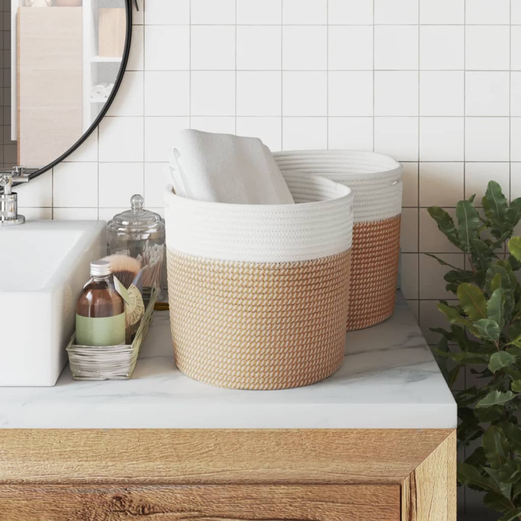 Cesti di stoccaggio Vidaxl 2 STS Ø 28x28 cm di cotone marrone e bianco
