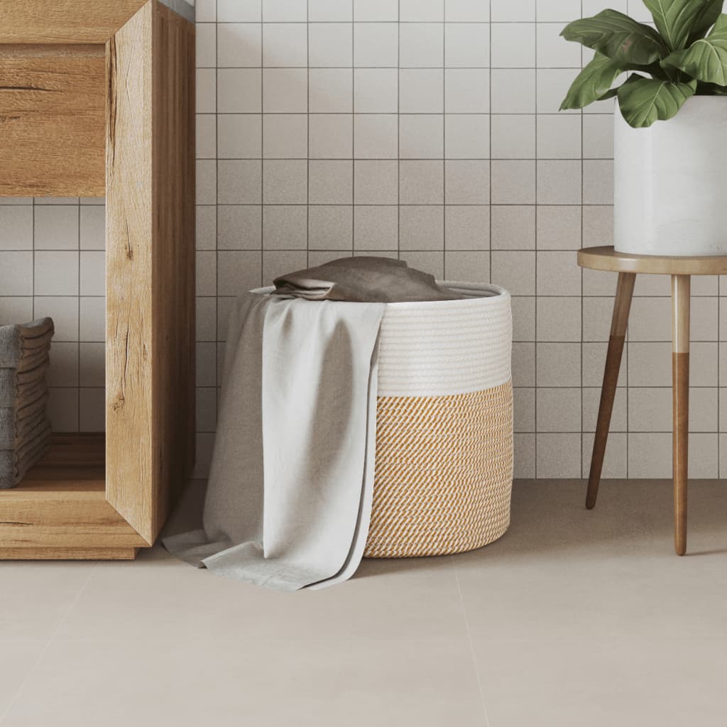 Vidaxl Cesto di stoccaggio Ø 40x35 cm di cotone marrone e bianco