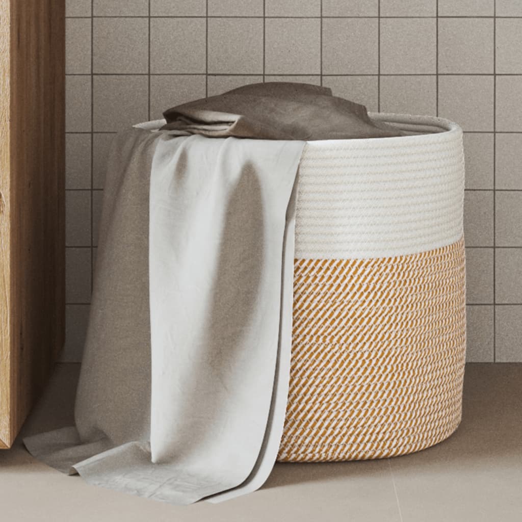 Vidaxl Cesto di stoccaggio Ø 40x35 cm di cotone marrone e bianco