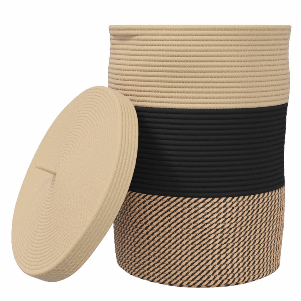 Cesto di stoccaggio Vidaxl con coperchio Ø 37x50 cm di cotone nero e beige