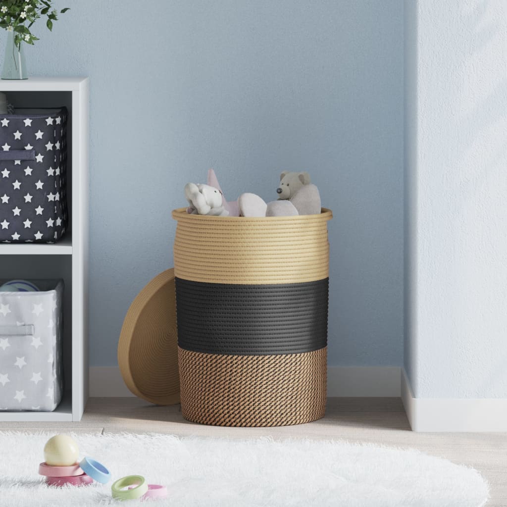 Cesto di stoccaggio Vidaxl con coperchio Ø 37x50 cm di cotone nero e beige