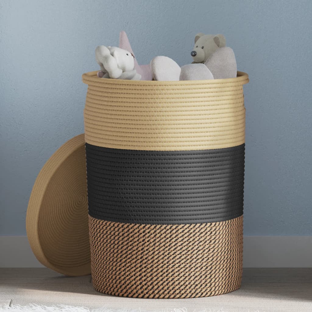 Cesto di stoccaggio Vidaxl con coperchio Ø 37x50 cm di cotone nero e beige