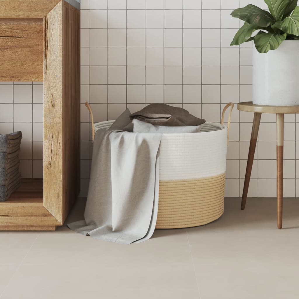 Cesta de almacenamiento de Vidaxl Ø 51x33 cm de algodón beige y blanco