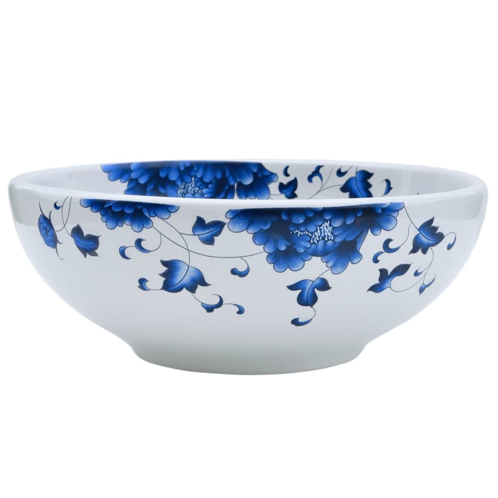 VidaXL STRACTION WASKER Round φ41X14 CM Ceramic White and Blue