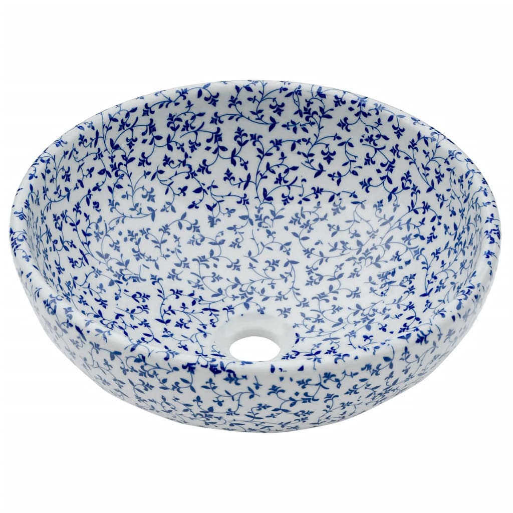 VidaXL STRACTION WASKER Round φ41X14 CM Ceramic White and Blue