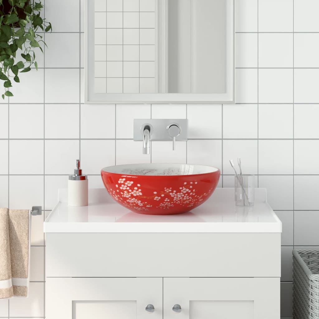 VidaXL STRACTION WASHER Round φ41X14 CM Ceramic White and Red