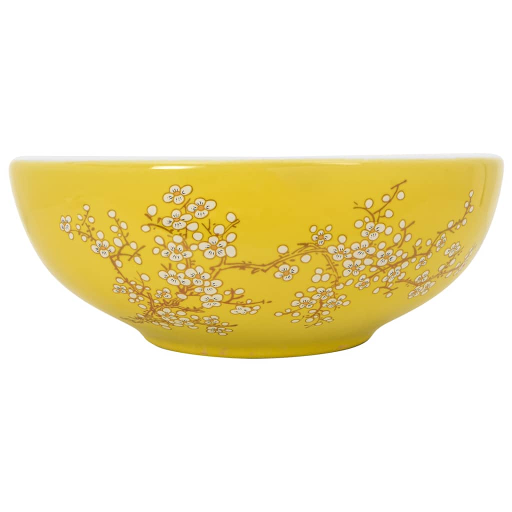VidaXL STRACTION WASKER Round φ41X14 CM Ceramic White and Yellow