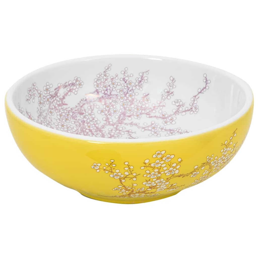VidaXL STRACTION WASKER Round φ41X14 CM Ceramic White and Yellow