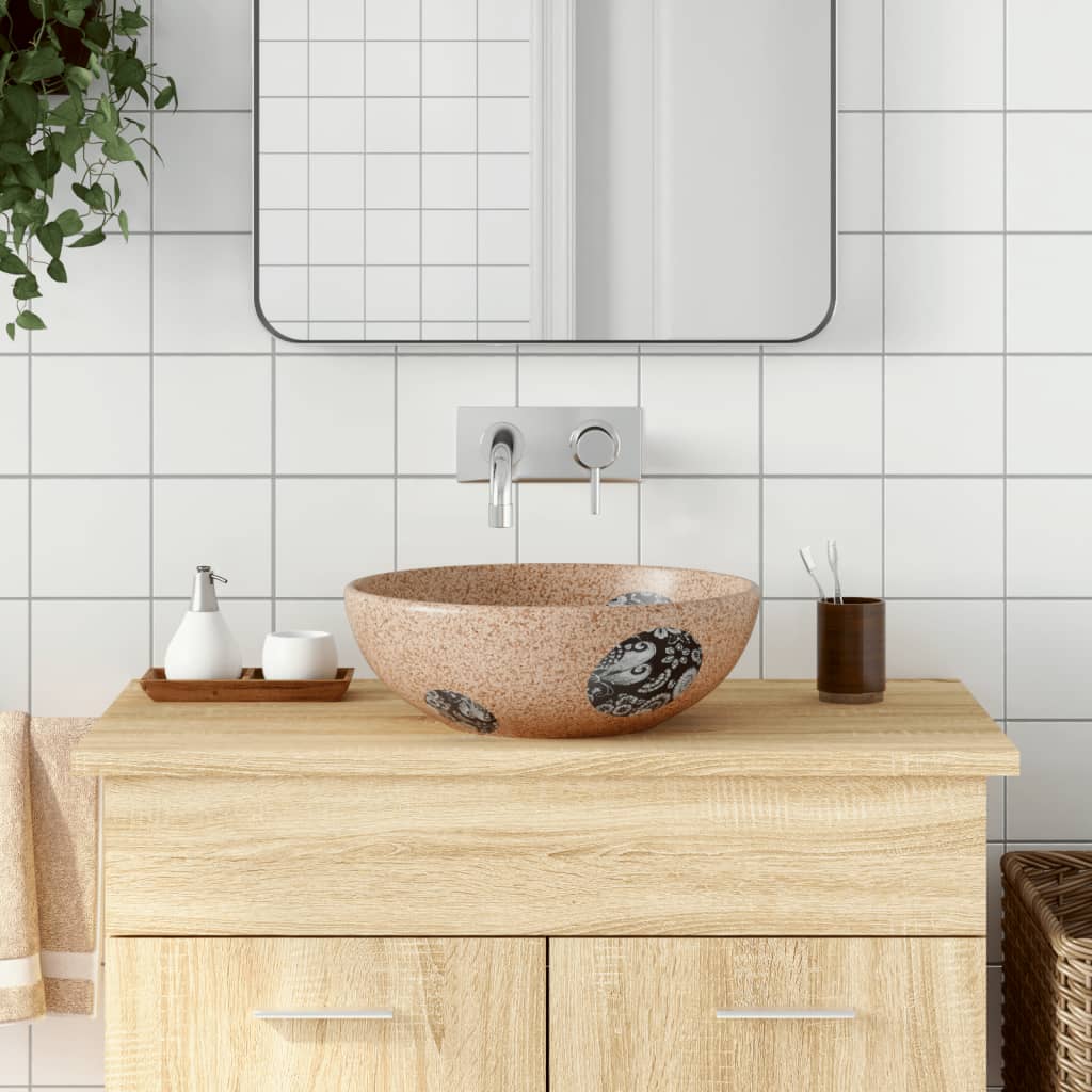 VidaXL STRACTION WASHER Round φ41X14 CM Ceramic Brown and Blue