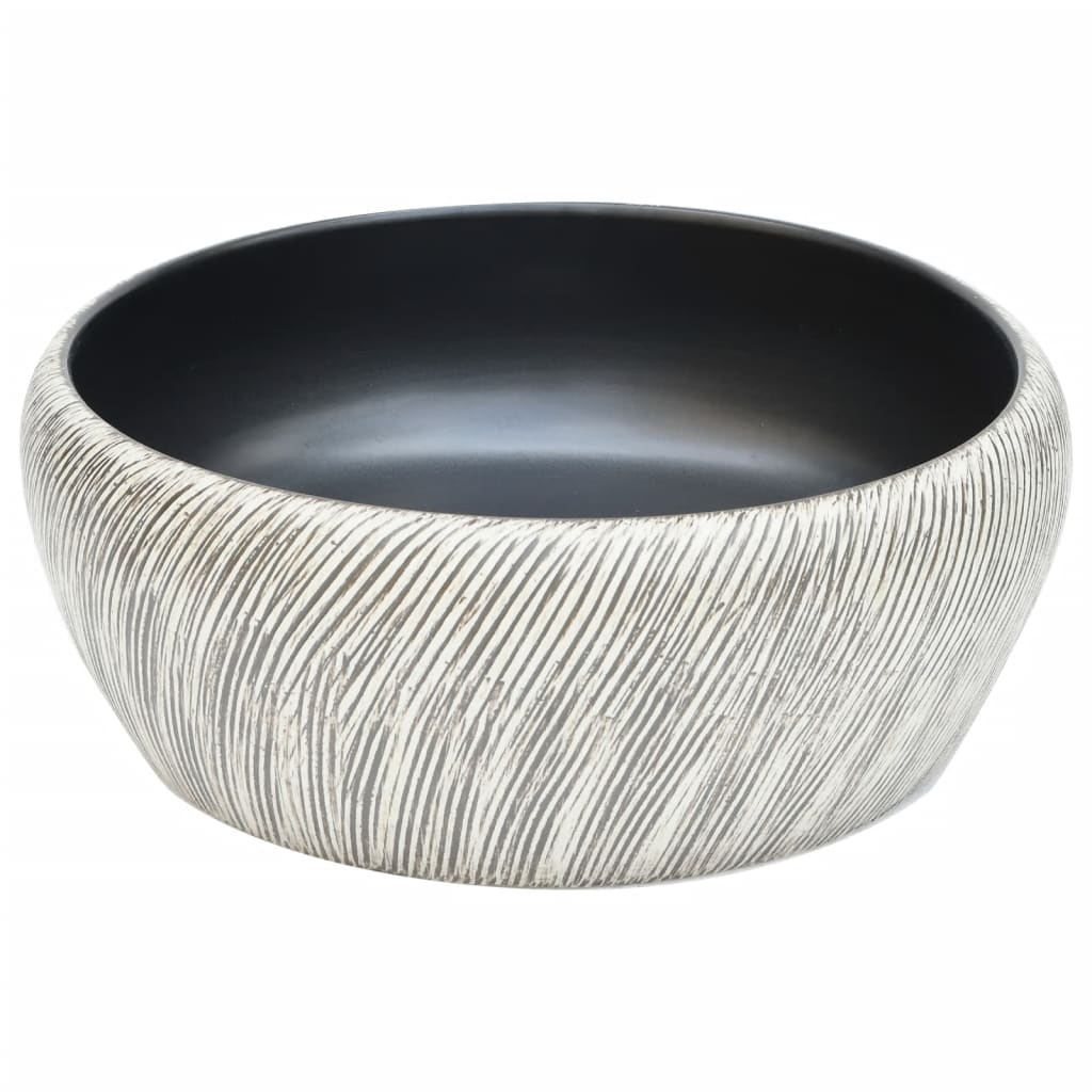 VidaXL STRACTION WASKER Round φ41X14 CM Ceramic Black and Gray