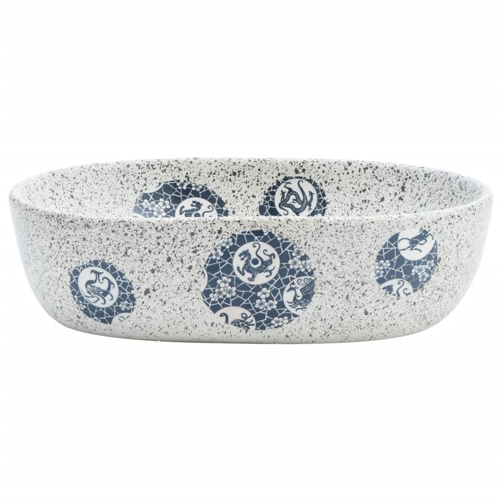 VidaXL STRACTURE WASKER OVAAL 47X33X13 CM Ceramic Gray and Blue