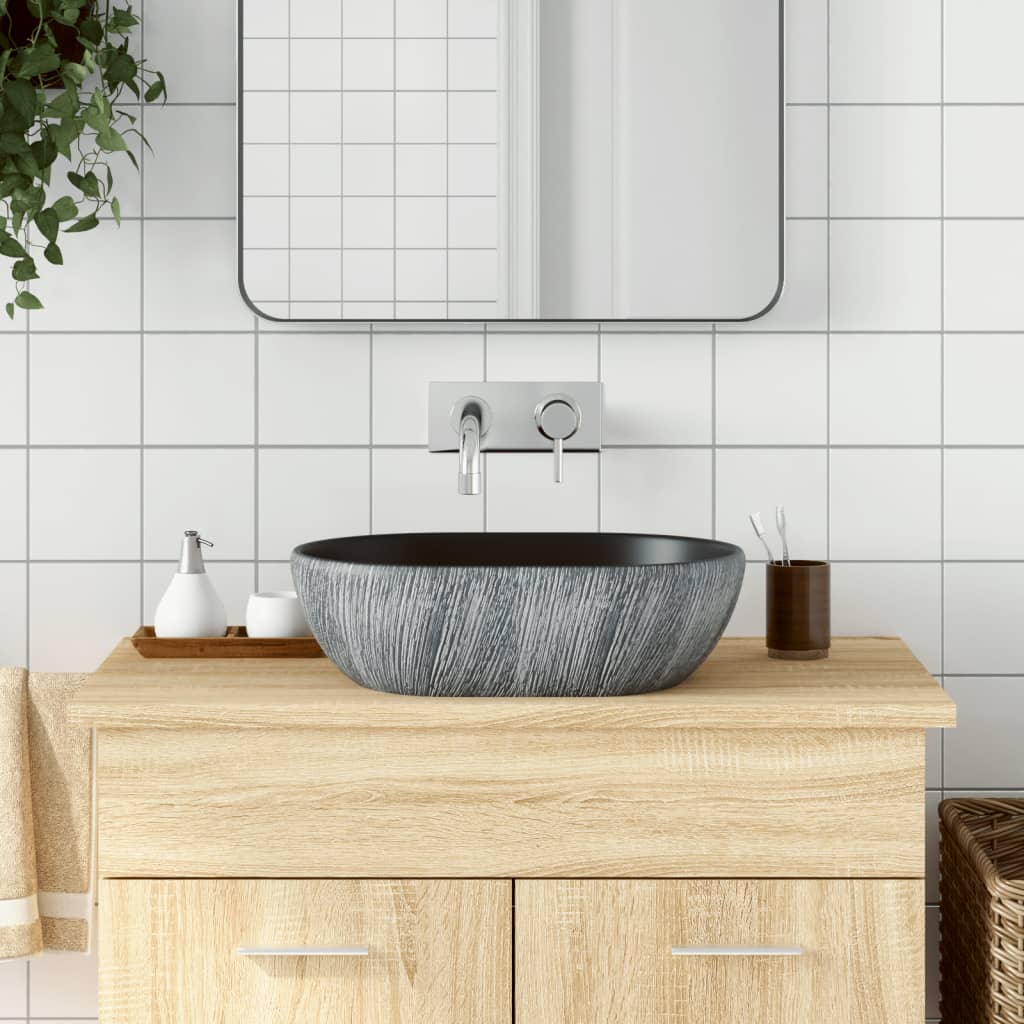 Vidaxl Straktion Wasker Ovaal 47x33x13 cm keramisk svart och grå