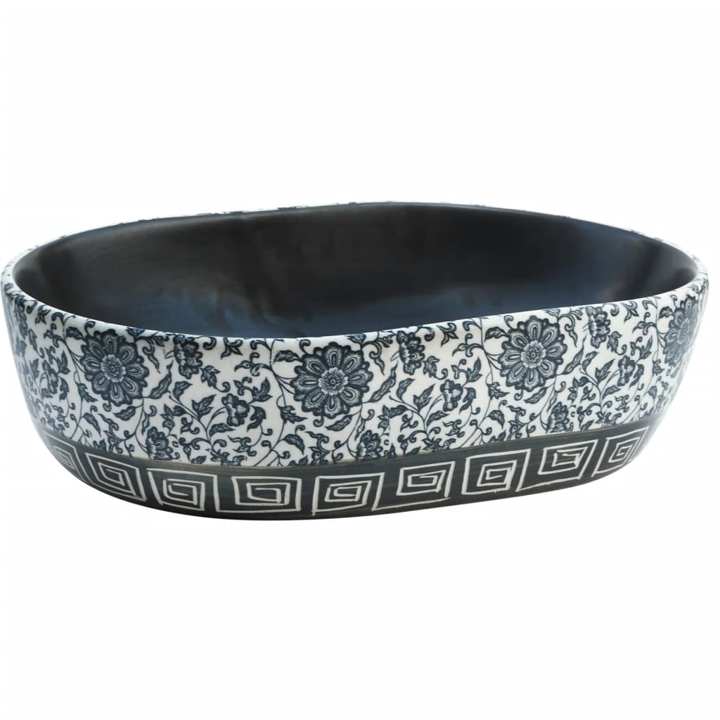VidaXL STRACTURE WASKER OVAAL 47X33X13 CM Ceramic Black and Blue