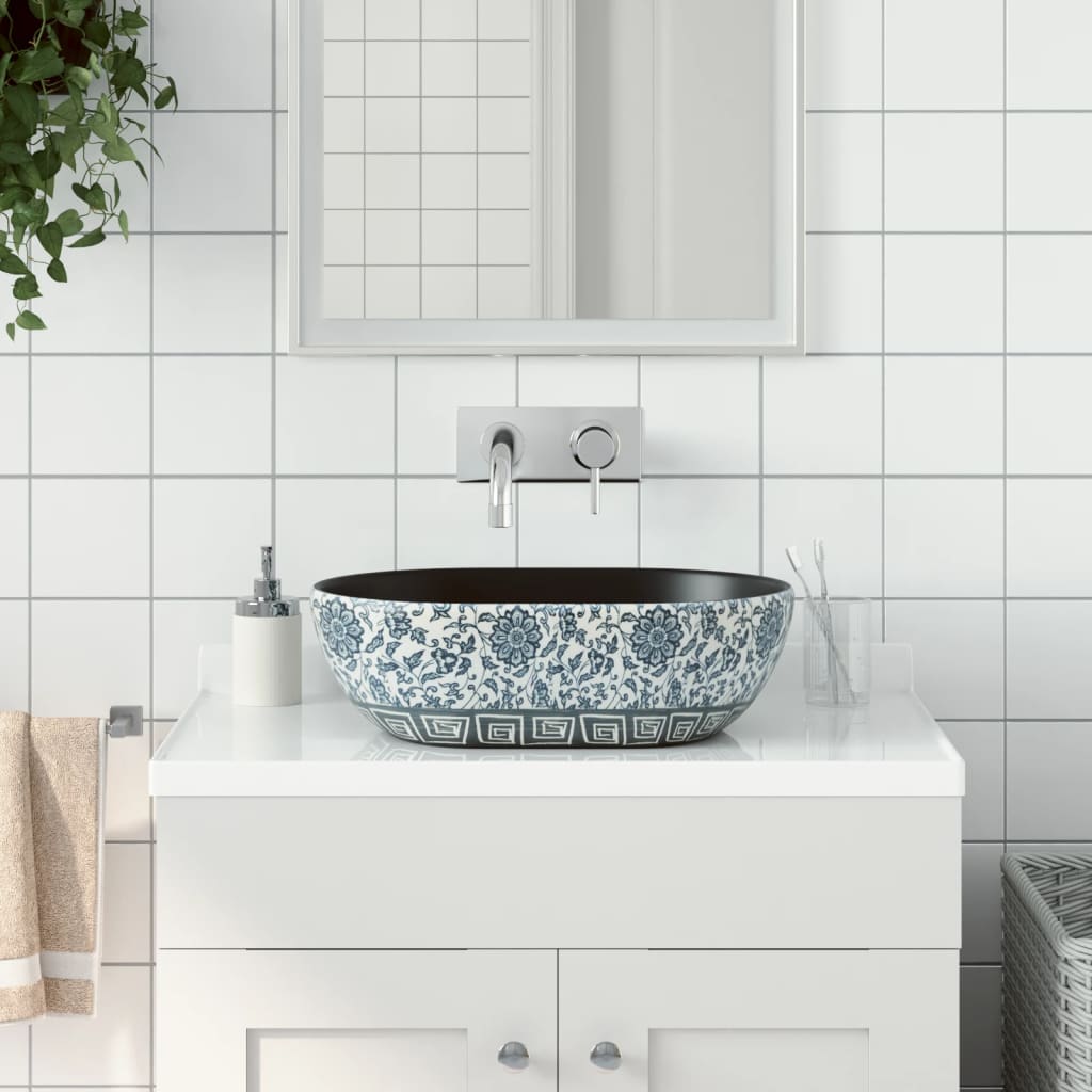 VidaXL STRACTURE WASKER OVAAL 47X33X13 CM Ceramic Black and Blue