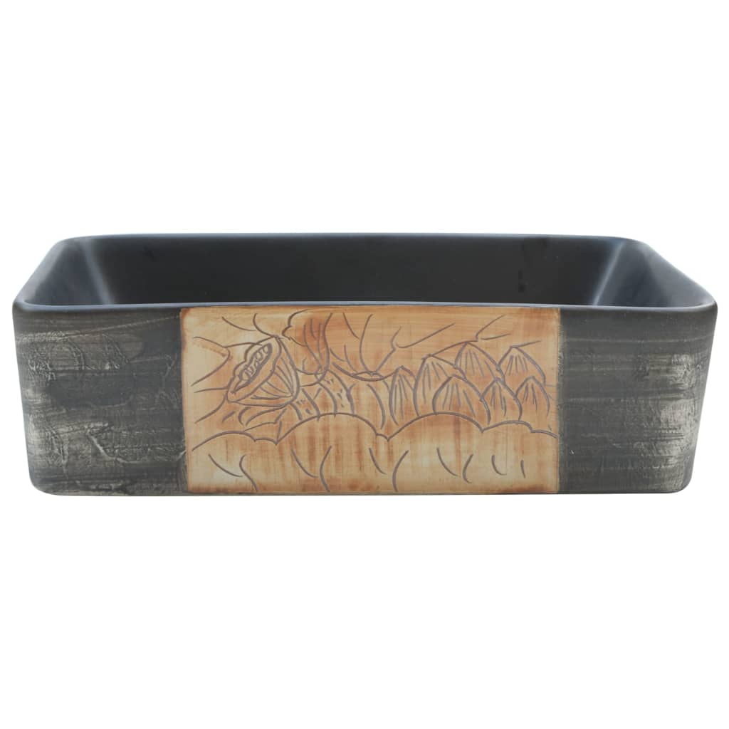 VidaXL STRACHT WASBOK Rectangular 46x35.5x13 cm Ceramic Black and Brown