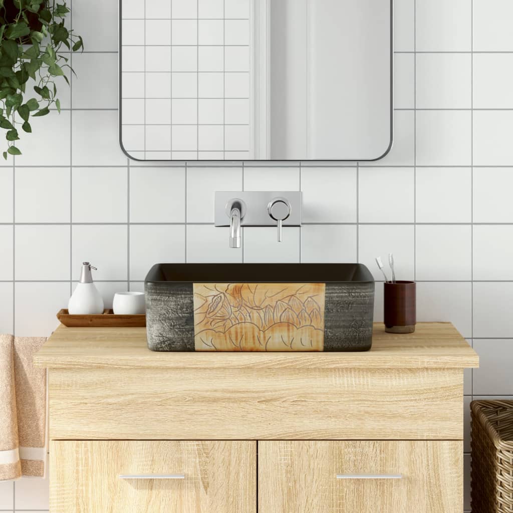 VidaXL STRACHT WASBOK Rectangular 46x35.5x13 cm Ceramic Black and Brown