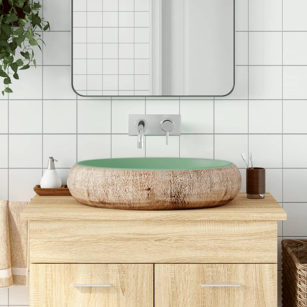 VidaXL STRACTION WASKER OVAAL 59X40X15 CM Ceramic Green and Brown