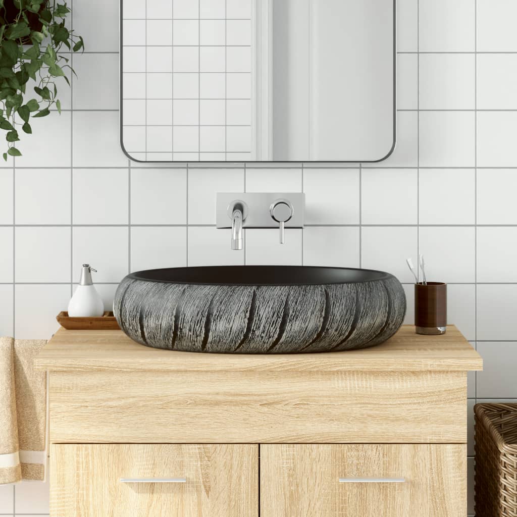 VidaXL STRACTION WASKER OVAAL 59X40X15 CM Ceramic Black and Gray