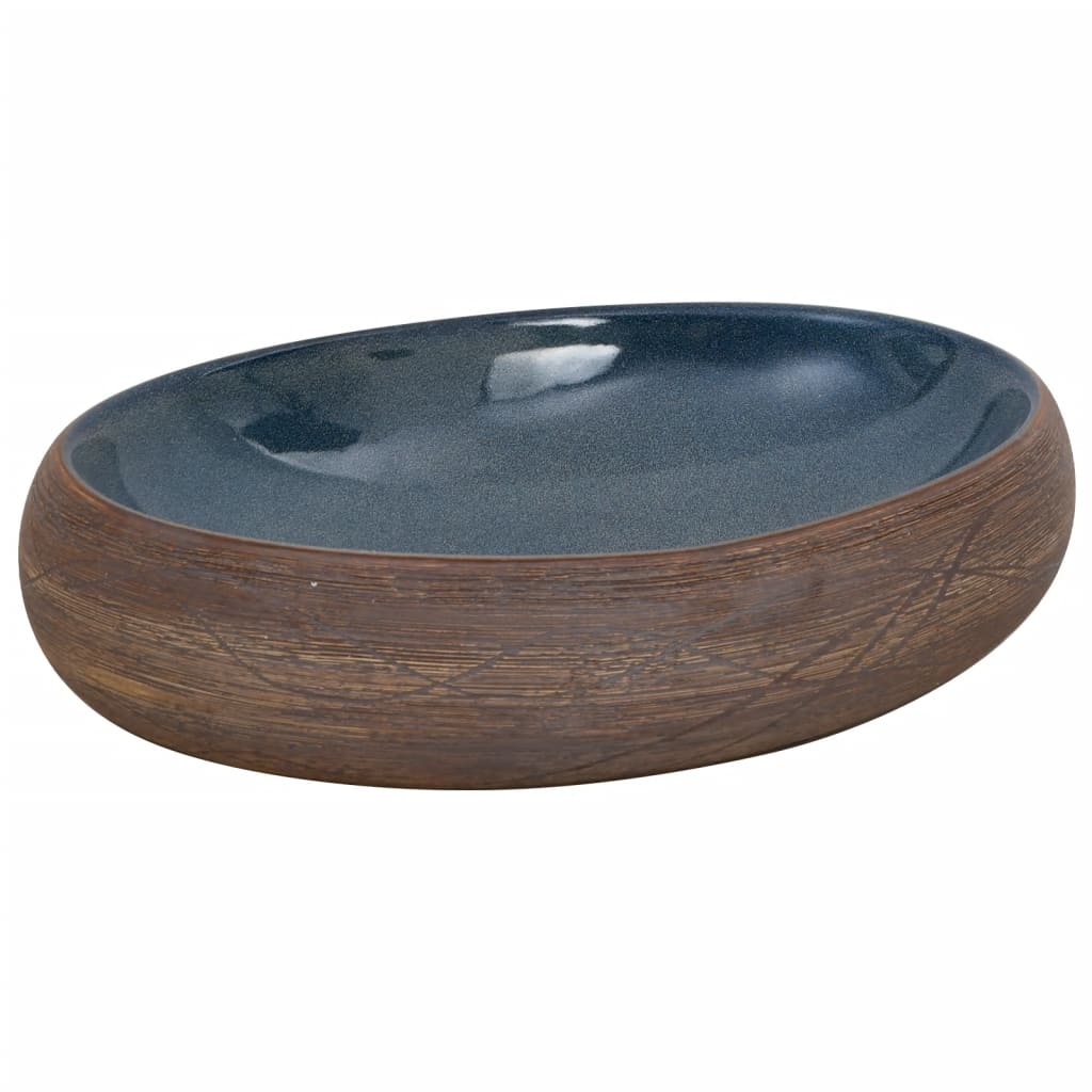 VidaXL STRACTION WASKER OVAAL 59x40x15 cm Ceramic Brown and Blue