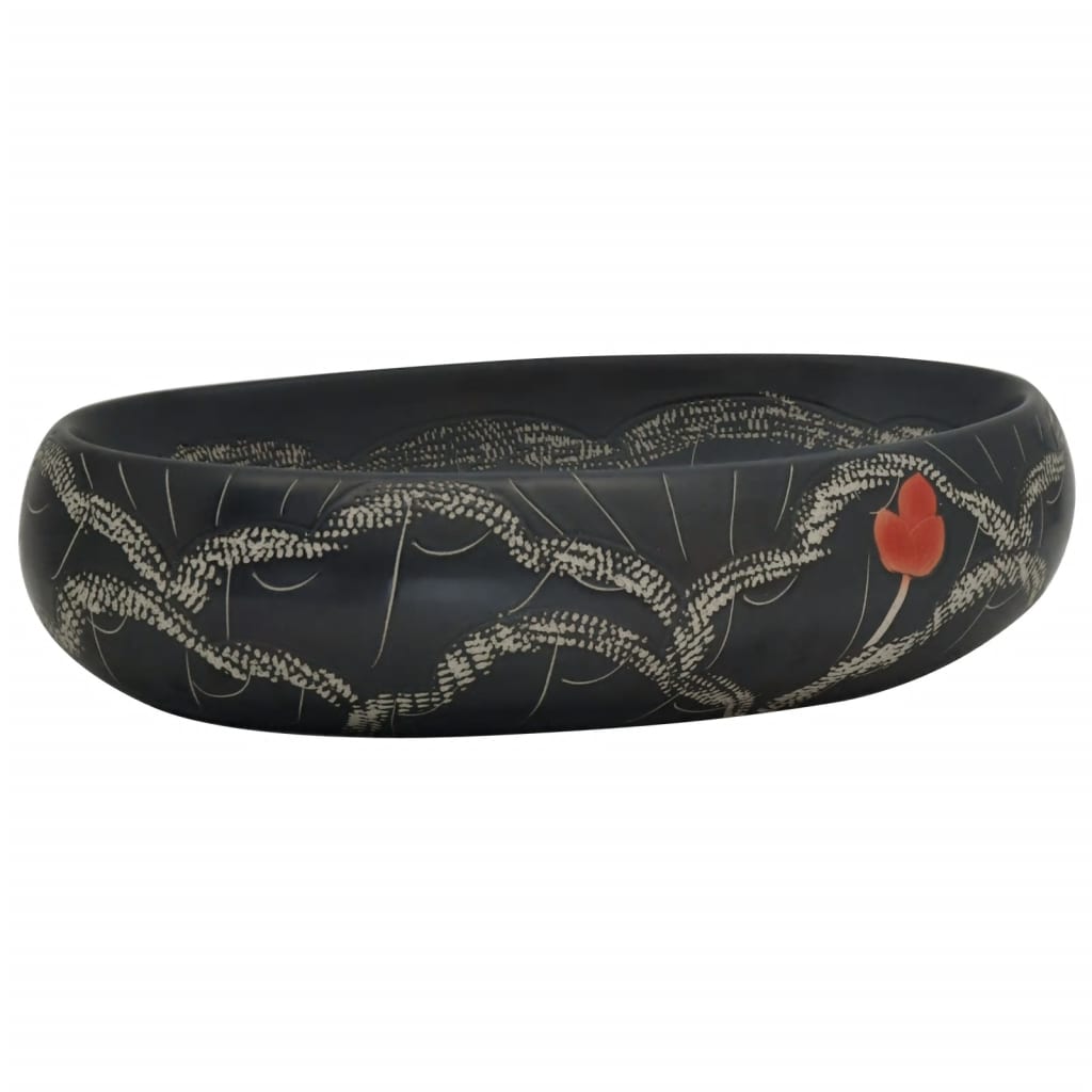 VidaXL STRACTURE WASKER OVAAL 59x40x15 cm Ceramic Black