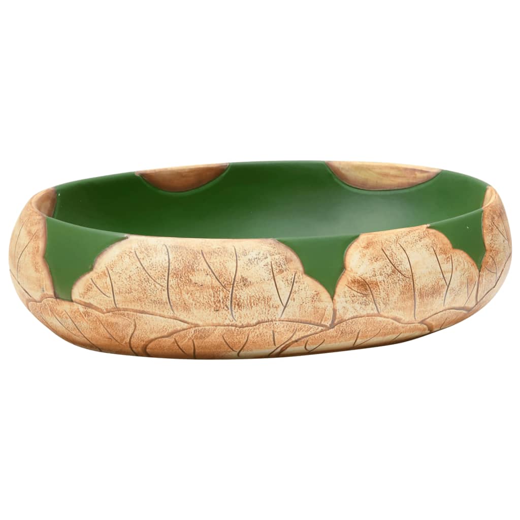 VidaXL STRACTION WASKER OVAAL 59X40X15 CM Ceramic Green and Brown
