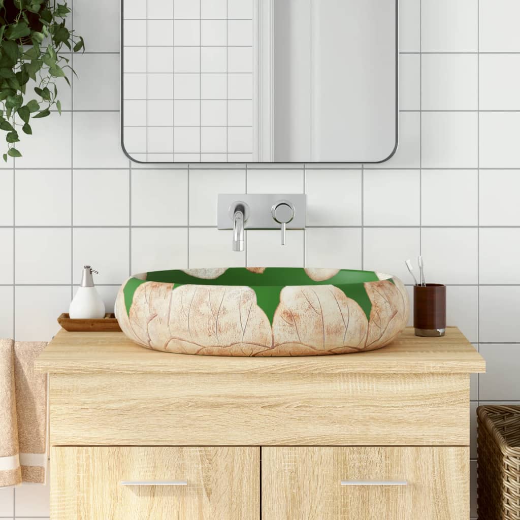 VidaXL STRACTION WASKER OVAAL 59X40X15 CM Ceramic Green and Brown