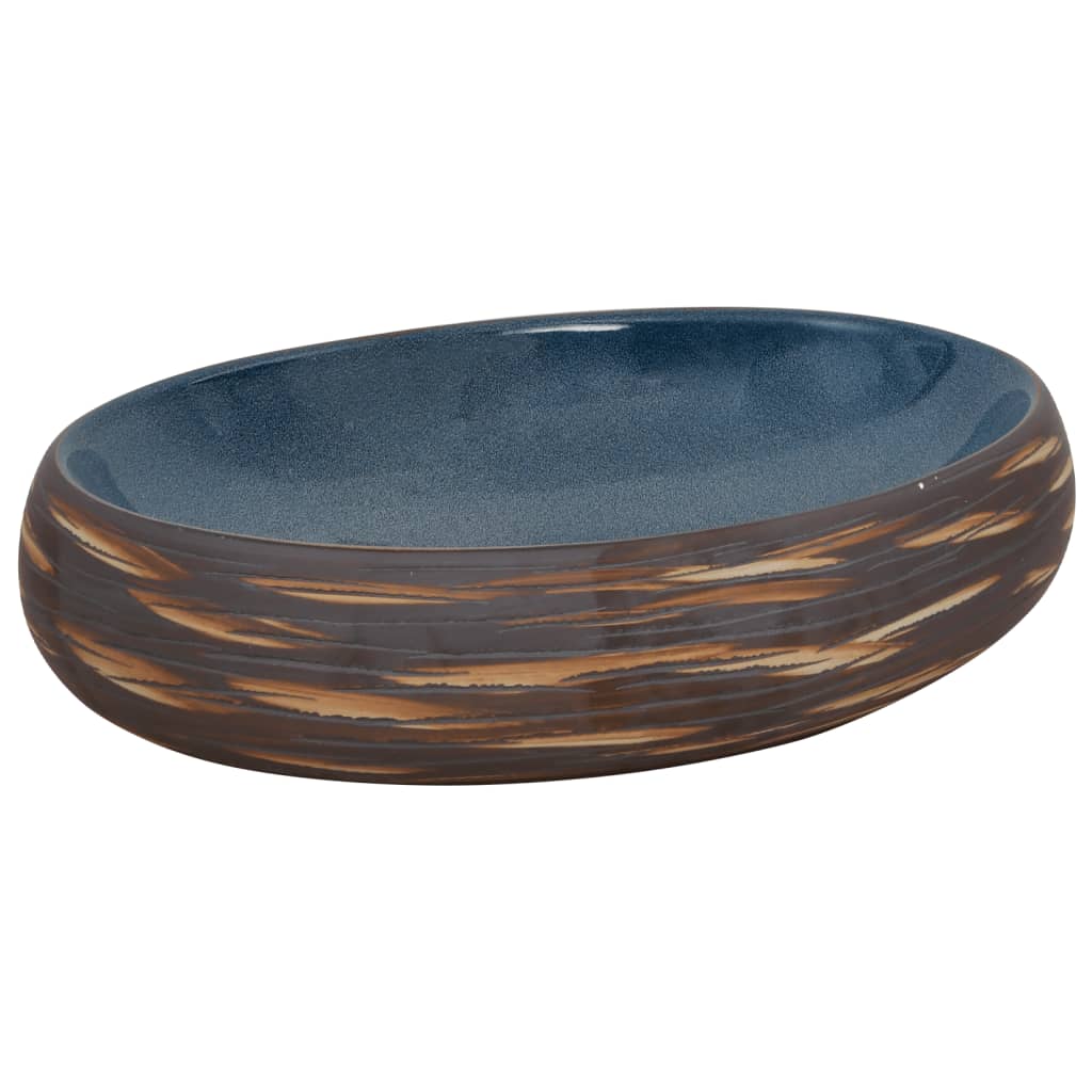 Vidaxl Staction Wasker Ovaal 59x40x15 cm Céramique brun et bleu
