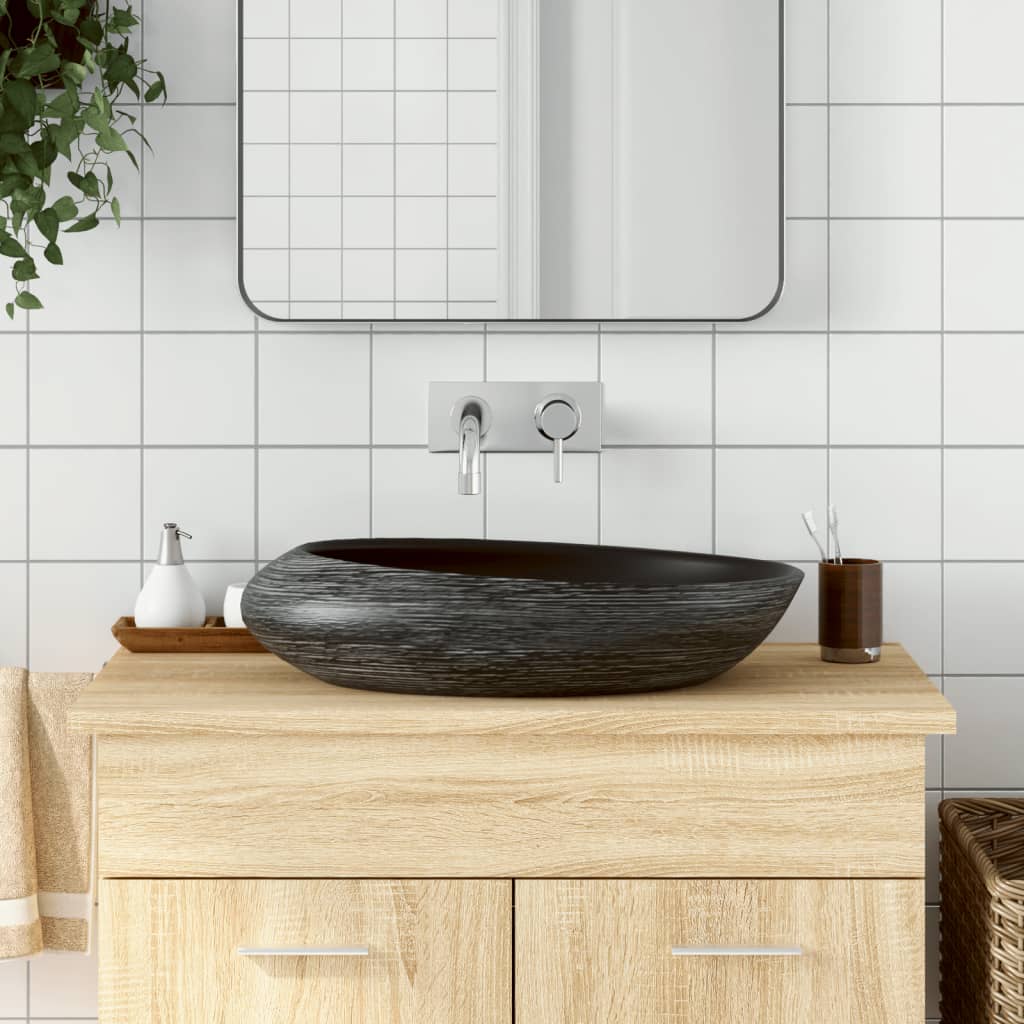 Vidaxl Stracture Wasker Ovaal 59x40x14 cm keramisk grå og svart