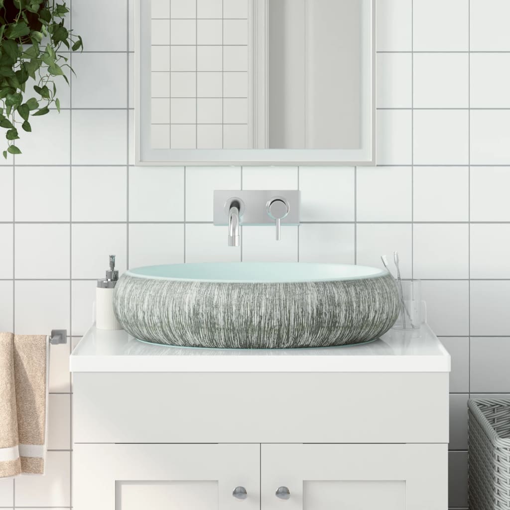 Vidaxl Strucure Wasker Ovaal 59x40x15 cm ceramiczny szary i niebieski