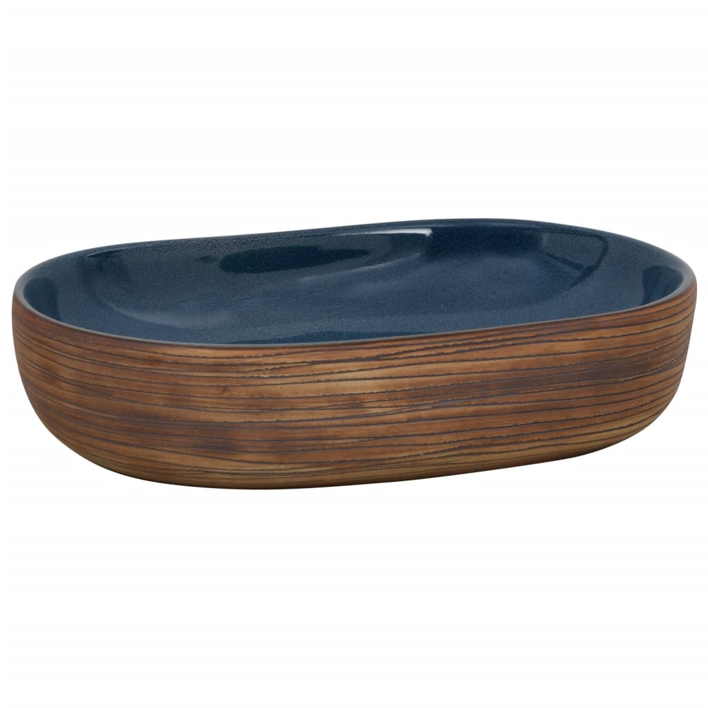 Vidaxl Straksjon Wasker Ovaal 59x40x14 cm keramisk brun og blå