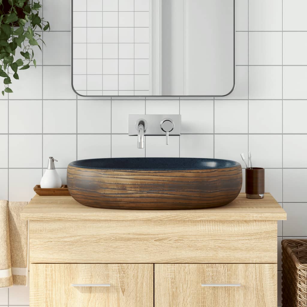Vidaxl Straksjon Wasker Ovaal 59x40x14 cm keramisk brun og blå
