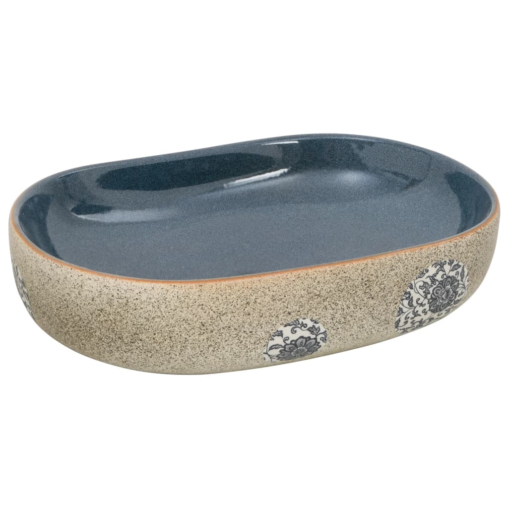Zákaz mytí vidaxl Straction ovaal 59x40x14 cm keramický písek -modrý a modrý