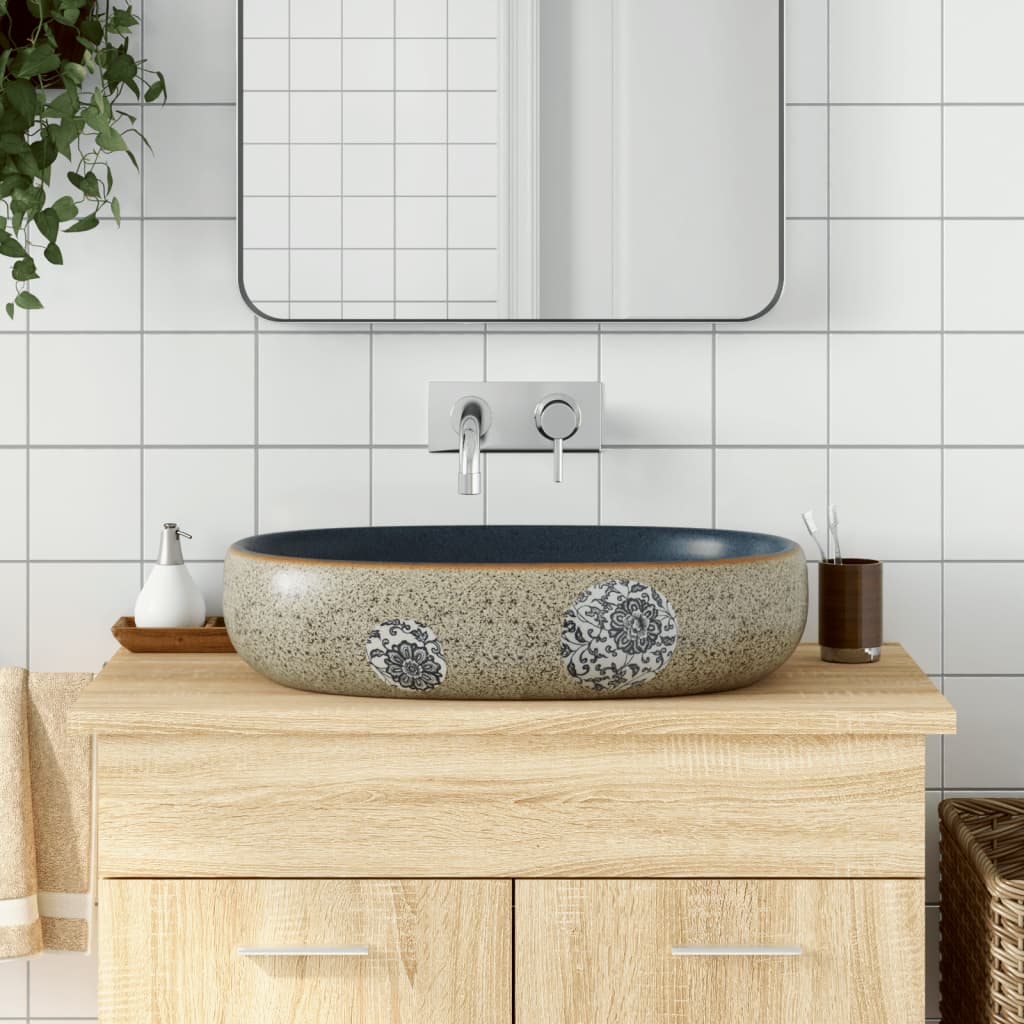 Zákaz mytí vidaxl Straction ovaal 59x40x14 cm keramický písek -modrý a modrý