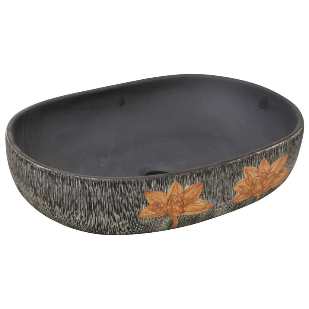 VidaXL STRACTURE WASKER OVAAL 59X40X14 CM Ceramic Gray and Black