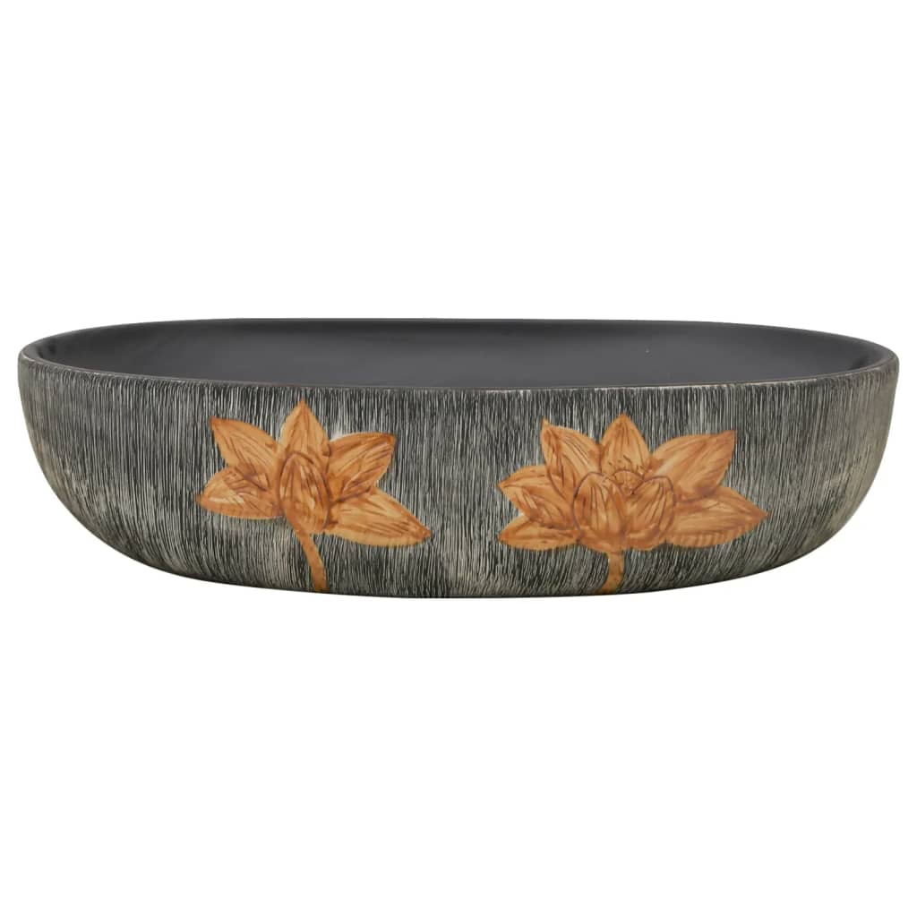 VidaXL STRACTURE WASKER OVAAL 59X40X14 CM Ceramic Gray and Black