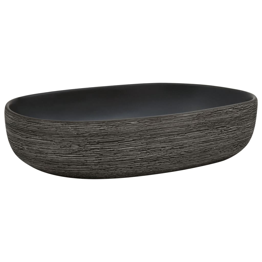 VidaXL STRACTURE WASKER OVAAL 59X40X14 CM Ceramic Gray and Black