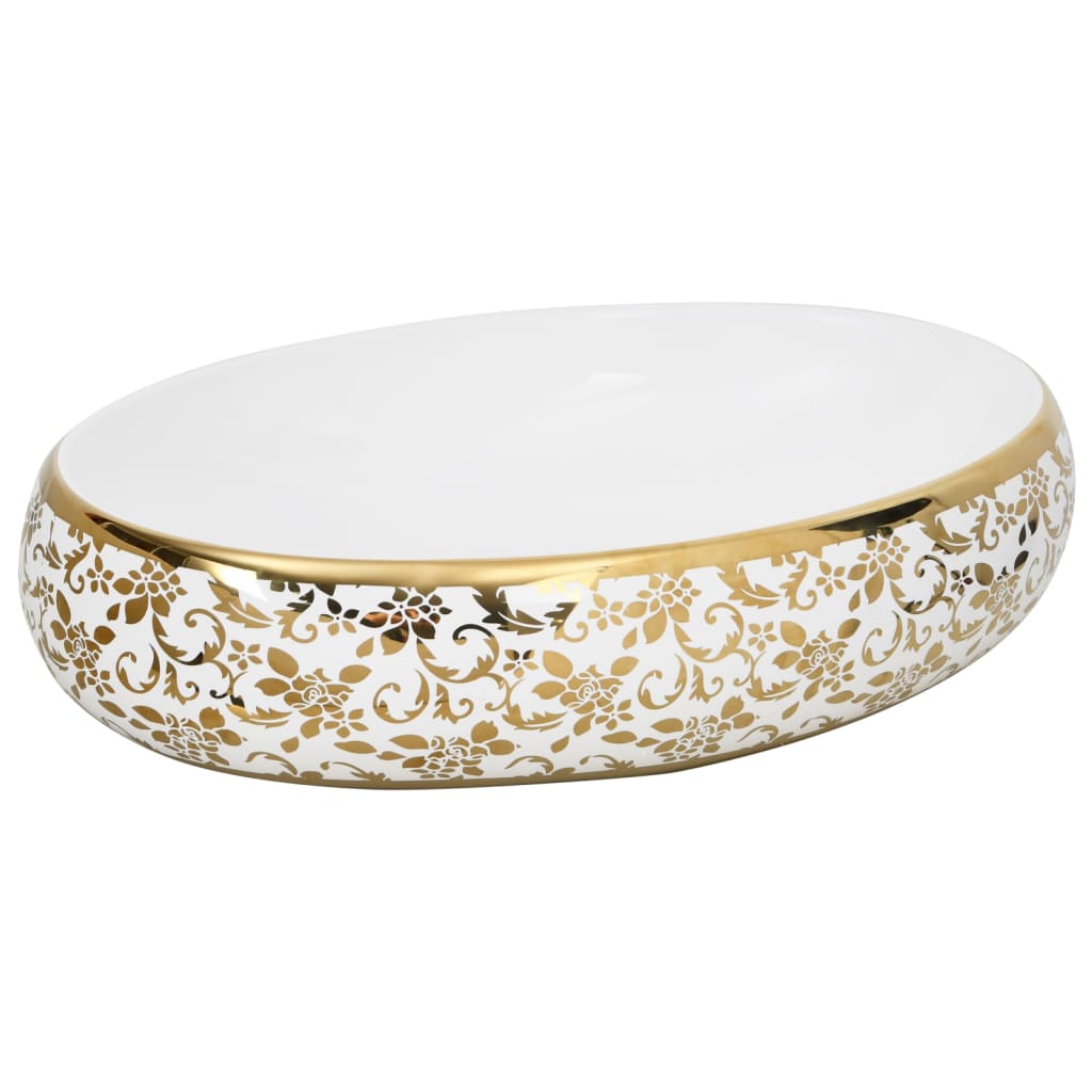 VidaXL STRACTION WASKER OVAAL 59X40X15 CM Ceramic White and Gold