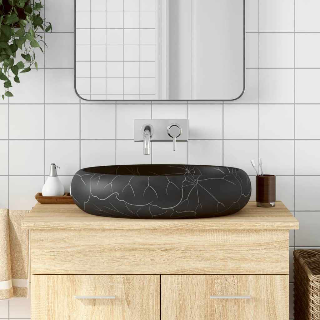 Vidaxl Strucure Wasker Ovaal 59x40x15 cm ceramiczna czerń